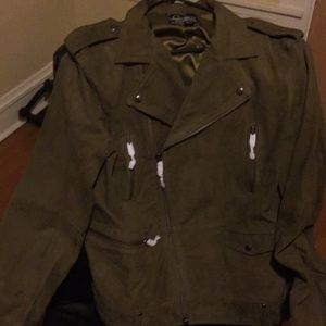 Men olive green suede bomber jacket